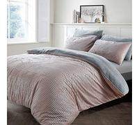 Velosso Teddy Cord Plush Cosy Reversible Corduroy Fleece Duvet Cover Quilt Bedding Set with Pillow Case Thermal Warm Fluffy Super Soft (Sparkle Glitter Blush Pink, Single)