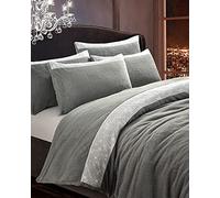 Velosso Teddy Cosy Fleece Duvet Cover Quilt Bedding Set with Pillow Case Thermal Warm Fluffy Super Soft (Silver Shimmer, Single)