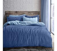 Velosso Teddy Cosy Fleece Duvet Cover Quilt Bedding Set with Pillow Case Thermal Warm Fluffy Super Soft (Blue Reversible, Single)