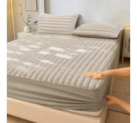 Velosso Teddy Fleece Double Fitted Sheet, Washable Super Soft Ribbed Texture Bed Sheet, 40 cm Deep Pocket with Elasticated Corners - Beige