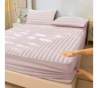 Velosso Teddy Fleece Double Fitted Sheet, Washable Super Soft Ribbed Texture Bed Sheet, 40 cm Deep Pocket with Elasticated Corners - Blush