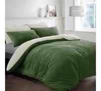 Velosso Teddy Fleece Duvet Cover And Pillowcase Set Cosy Bedding For A Stylish Bedroom, Button Enclosure - Olive
