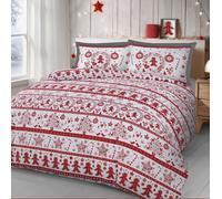 Velosso Teddy Fleece Duvet Cover & Pillowcase Set, Cozy & Warm Bedding, Festive Christmas Pattern, Machine Washable Set - Multicolour