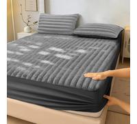 Velosso Teddy Fleece Fitted Sheet Single Bed, Washable Super Soft Ribbed Texture Bed Sheet, 40 cm Deep Pocket with Elasticated Corners - Charcoal
