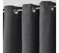 Velosso Teddy Fleece Lined Thermal Curtains - Ring Top, Energy-Saving, Warm And Cosy Fleece Curtains - Machine Wash Cold - Charcoal