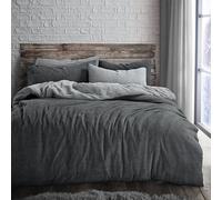 Velosso Teddy Fleece Reversible Double Duvet Cover Set, 3 Piece Thermal Plush Bedding Set with 2 Pillowcases, Soft Fluffy Finish, Button Closure (Charcoal/Grey)