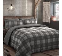 Velosso Teddy Fleece Reversible Single Bed Duvet Cover Set, Modern Check Pattern 2 Piece Bedding Set with 1 Pillowcase, Button Closure (Grey)