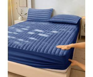 Velosso Teddy Fleece Super King Fitted Sheet with 40 cm Deep Pocket, Navy | Super Soft Ribbed Texture Deep Fit Bed Sheet with Elasticated Corners, Warm & Cosy Winter Bedding, Machine Washable