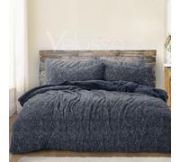 Velosso Teddy Marl Warm & Cosy Duvet Cover & Pillowcase Set in Navy | Size: Double Velosso Navy Double