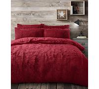 Velosso Thermal Alaska Plush Long Pile Fur Teddy Reversible Fleece Duvet Cover Quilt Bedding Set with Pillow Case Fluffy Winter Warm Super Soft and Cosy (Red, Double Bed)
