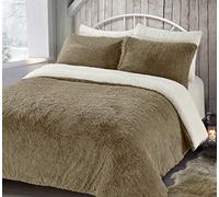 Velosso Thermal Alaska Plush Long Pile Fur Teddy Reversible Fleece Duvet Cover Quilt Bedding Set with Pillow Case Fluffy Winter Warm Super Soft and Cosy (Beige, King Size)