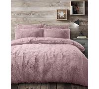 Velosso Thermal Alaska Plush Long Pile Fur Teddy Reversible Fleece Duvet Cover Quilt Bedding Set with Pillow Case Fluffy Winter Warm Super Soft and Cosy (Pink, Double Bed)