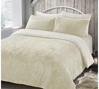 Velosso Thermal Alaska Plush Long Pile Fur Teddy Reversible Fleece Duvet Cover Quilt Bedding Set with Pillow Case Fluffy Winter Warm Super Soft and Cosy (Cream, Single Bed)