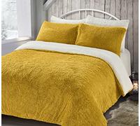 Velosso Thermal Alaska Plush Long Pile Fur Teddy Reversible Fleece Duvet Cover Quilt Bedding Set with Pillow Case Fluffy Winter Warm Super Soft and Cosy (Ochre, King Size)