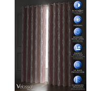 Velosso Thermal Blackout Foil Print Curtains In Variety Sizes, Ring Top Style, Durable & Lightweight For Bedroom Or Living Room - Blush