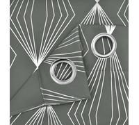 Velosso Thermal Blackout Foil Print Curtains In Variety Sizes, Ring Top Style, Durable & Lightweight For Bedroom Or Living Room - Grey