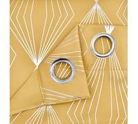 Velosso Thermal Blackout Foil Print Curtains In Variety Sizes, Ring Top Style, Durable & Lightweight For Bedroom Or Living Room - Ochre
