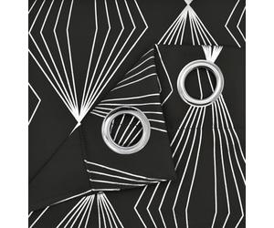 Velosso Thermal Blackout Foil Print Curtains In Variety Sizes, Ring Top Style, Durable & Lightweight For Bedroom Or Living Room - Black