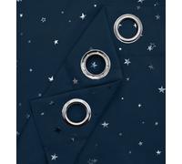 Velosso Thermal Blackout Ring Top Curtains, Foil Print Curtains, Machine Washable, Energy Saving, Privacy Enhancing Curtains - Navy