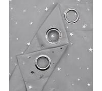 Velosso Thermal Blackout Ring Top Curtains, Foil Print Curtains, Machine Washable, Energy Saving, Privacy Enhancing Curtains - Grey
