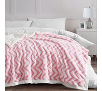 Velosso Thermal Sherpa Backed Blanket, Textured Jacquard with Chevro in Pink | Size: 100 cm x 190 cm Velosso Pink 100 cm x 190 cm