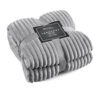 Velosso Thermal Soft Ribbed Cord Throw Blanket For Sofa, Bed, Armchair, Couch - 127Cm X 152Cm, Grey
