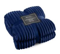 Velosso Thermal Soft Ribbed Cord Throw Blanket For Sofa, Bed, Armchair, Couch - 127Cm X 152Cm, Navy