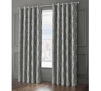 Velosso Total Blackout Ringtop Foil Printed Geometric Cubed Curtain Pair Thermal Insulated Eyelet Curtains for Bedroom Windows (Grey, W66 x L90)