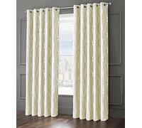 Velosso Total Blackout Ringtop Foil Printed Geometric Cubed Curtain Pair Thermal Insulated Eyelet Curtains for Bedroom Windows (Cream, W66 x L90)