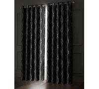 Velosso Total Blackout Ringtop Foil Printed Geometric Cubed Curtain Pair Thermal Insulated Eyelet Curtains for Bedroom Windows (Black, W66 x L72)