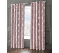 Velosso Total Blackout Ringtop Foil Printed Geometric Cubed Curtain Pair Thermal Insulated Eyelet Curtains for Bedroom Windows (Blush Pink, W46 x L72)