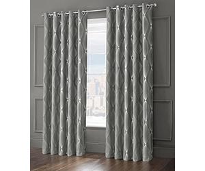 Velosso Total Blackout Ringtop Foil Printed Geometric Cubed Curtain Pair Thermal Insulated Eyelet Curtains for Bedroom Windows (Grey, W66 x L90)