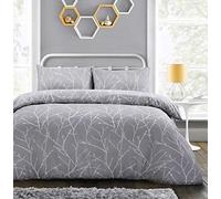 Velosso Tree Branches Reversible Duvet Cover & Pillowcase Set Navy Grey Minimalist Bedding Easy Care 3pc Bedding Set (Grey, Single)