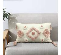 Velosso Tufted Boho Tassels Cushion Cover Soft Textured Geometric Decorative Throw Cushions Accent Pillows (Filled Boudoir, Oslo Pink)