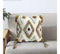 Velosso Tufted Boho Tassels Cushion Cover Soft Textured Geometric Decorative Throw Cushions Accent Pillows (Filled Cushion, Oslo Beige)