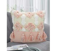 Velosso Tufted Boho Tassels Cushion Cover Soft Textured Geometric Decorative Throw Cushions Accent Pillows (2 Cushion Covers, Alta Pink)