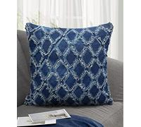 Velosso Tufted Boho Tassels Cushion Cover Soft Textured Geometric Decorative Throw Cushions Accent Pillows (2 Cushion Covers, Denim Tufted Blue)