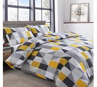 Velosso Twin Pack Geometric Ochre Yellow Black Multi Reversible Duvet Cover & Pillowcase Set Easy Care 2 Pack Bedding (King)