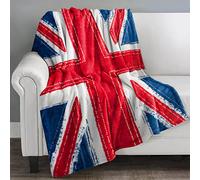 Velosso Union Jack Flag Blanket Sofa Throw Super Soft Touch UK Great British England Flag Patriotic Blanket Throw Red White Blue Denim Stitch Trail 127cm x 150cm