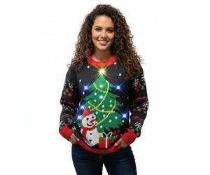 Velosso Unisex Christmas Jumper, LED Light Up Festive Mens Womens Sweater, Snowman Trees Glow Thermal Winter Sweater (UK, Alpha, 3XL, Plus, Regular, Snowman & Tree)