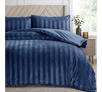 Velosso Velvet Touch Reversible King Size Duvet Cover Set, Modern Striped Design, Hotel-Quality 3 Piece Bedding Set with 2 Pillowcases, Button Closure (Navy)
