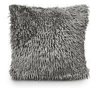 Velosso Velvet Touch Shaggy Chenille Cushion, Soft Texture, Zip Closure, Machine Washable, Luxury Living Room Decor - Silver