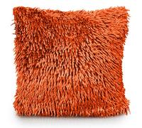 Velosso Velvet Touch Shaggy Chenille Cushion, Soft Texture, Zip Closure, Machine Washable, Luxury Living Room Decor - Orange
