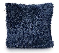 Velosso Velvet Touch Shaggy Chenille Cushion, Soft Texture, Zip Closure, Machine Washable, Luxury Living Room Decor - Navy