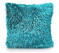 Velosso Velvet Touch Shaggy Chenille Cushion, Soft Texture, Zip Closure, Machine Washable, Luxury Living Room Decor - Teal
