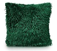 Velosso Velvet Touch Shaggy Chenille Cushion, Soft Texture, Zip Closure, Machine Washable, Luxury Living Room Decor - Emerald