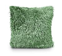 Velosso Velvet Touch Shaggy Chenille Cushion, Soft Texture, Zip Closure, Machine Washable, Luxury Living Room Decor - Sage