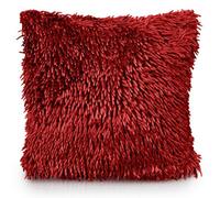 Velosso Velvet Touch Shaggy Chenille Cushion, Soft Texture, Zip Closure, Machine Washable, Luxury Living Room Decor - Red