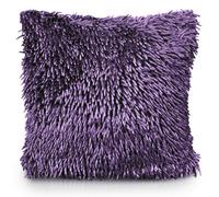 Velosso Velvet Touch Shaggy Chenille Cushion, Soft Texture, Zip Closure, Machine Washable, Luxury Living Room Decor - Plum