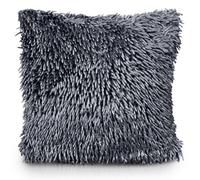 Velosso Velvet Touch Shaggy Chenille Cushion, Soft Texture, Zip Closure, Machine Washable, Luxury Living Room Decor - Charcoal